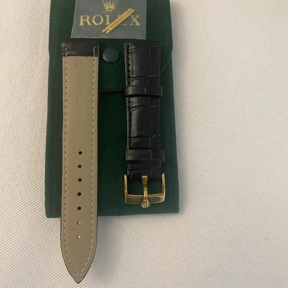 Rolex Black 20mm Leather Strap with Gold plated Buckle